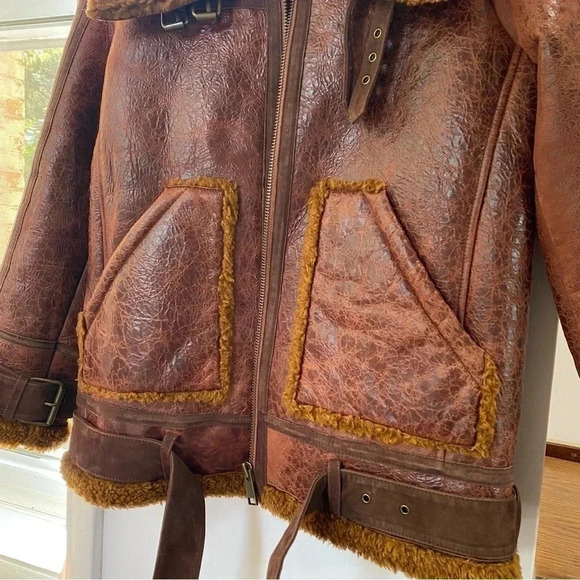 New Free People Maverick Shearling Jacket Moto Leather We The Free Brown - Picture 9 of 17